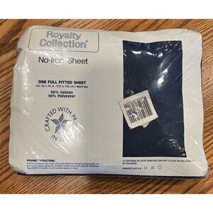 Royalty Collection Percale No Iron Full Flat Sheet Blue NEW Made in USA Vintage